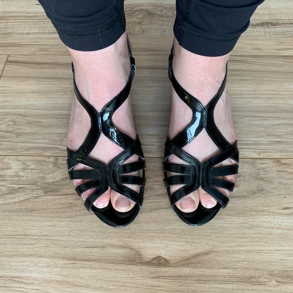 Black Strappy Wedge Sandals